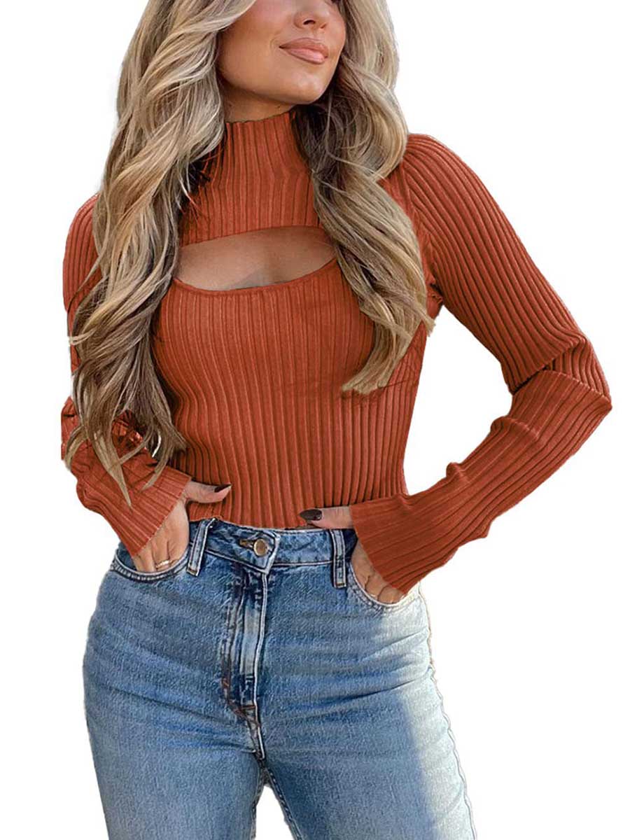 Veleaee Sexy High Neck Loose Cutout Sweater