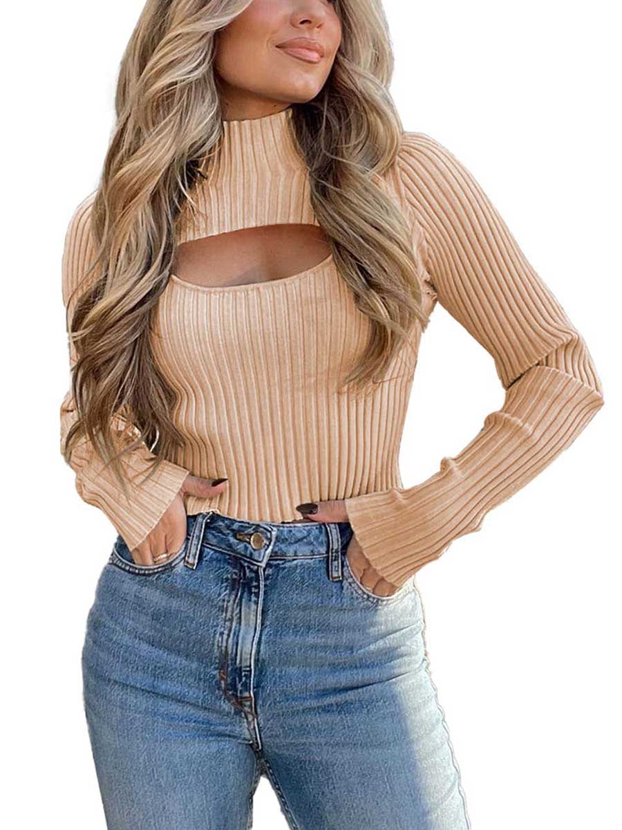 Veleaee Sexy High Neck Loose Cutout Sweater