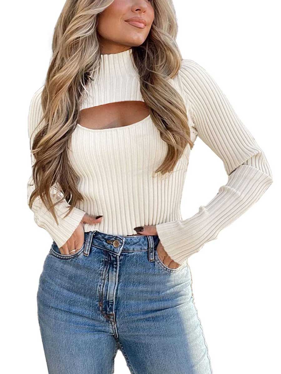 Veleaee Sexy High Neck Loose Cutout Sweater