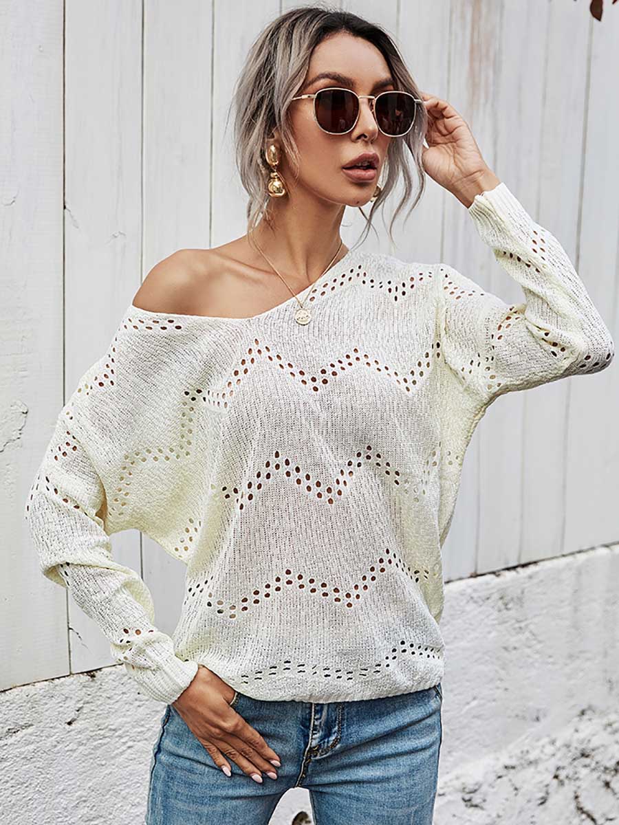 Veleaee Cutout V-neck Knit Loose Sweater