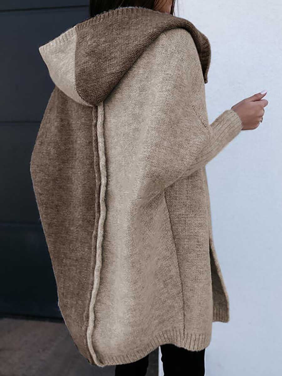 Veleaee Loose Colorblocked Hooded Sweater Coat