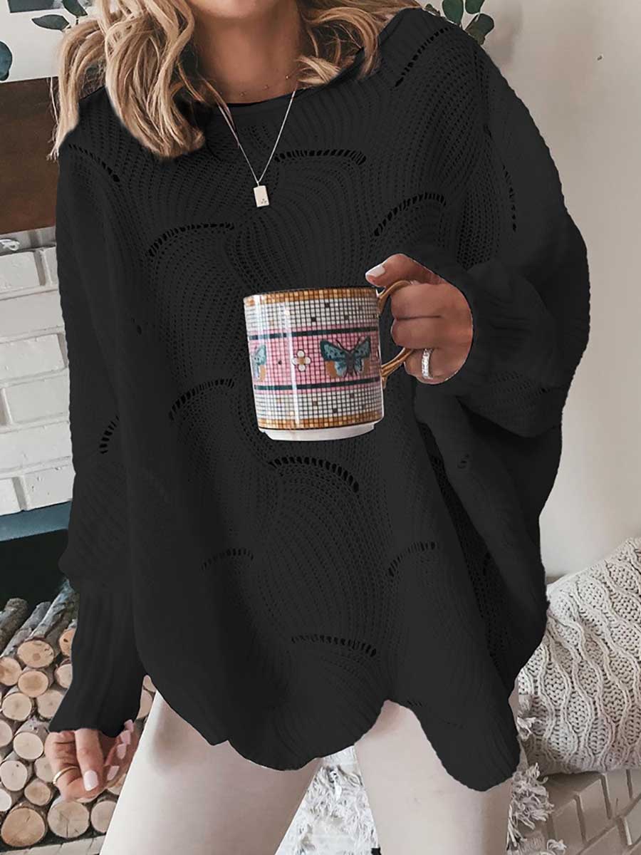 Veleaee Bat Sleeve Casual Loose Sweater Knit Sweater