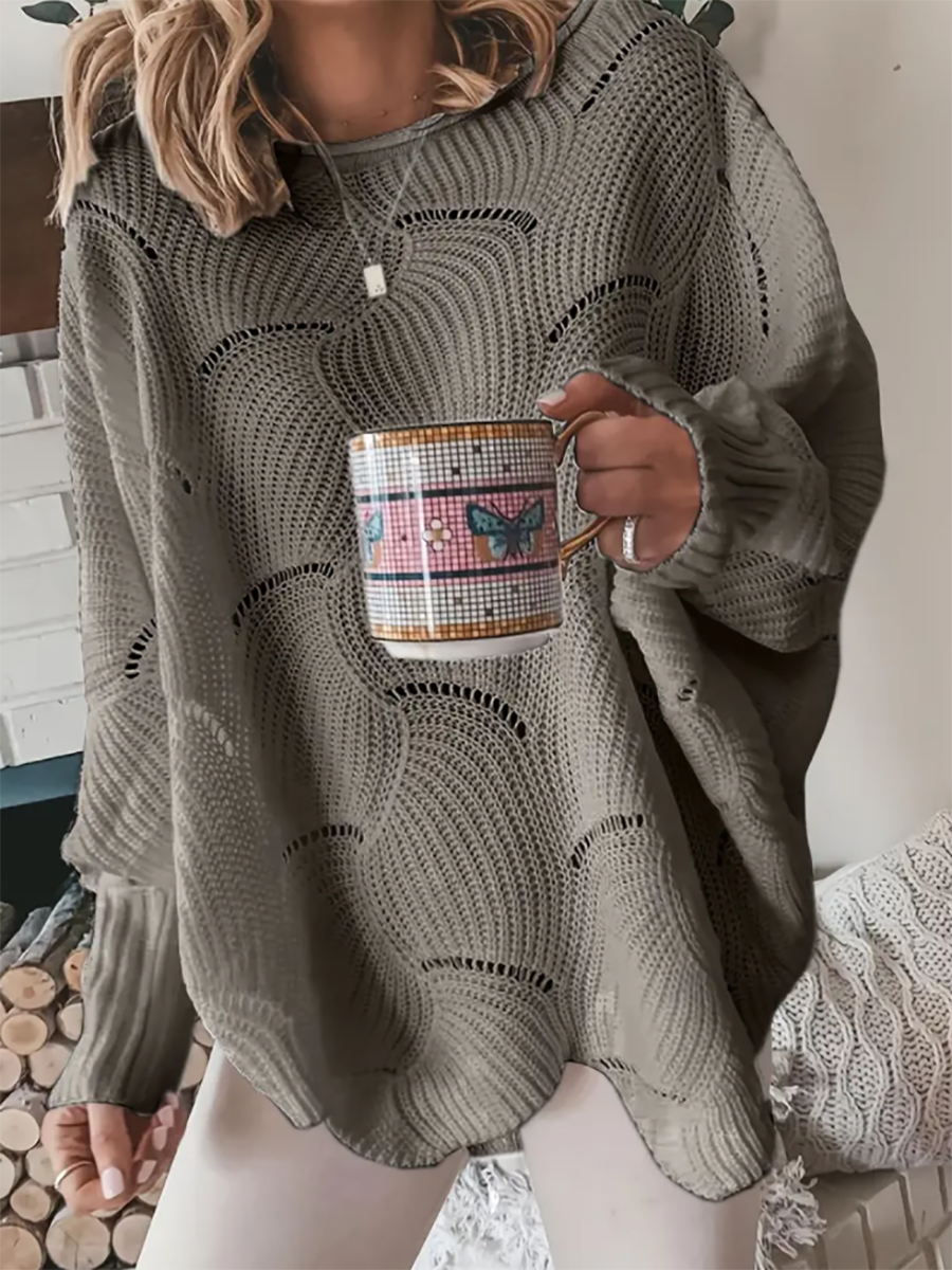 Veleaee Bat Sleeve Casual Loose Sweater Knit Sweater