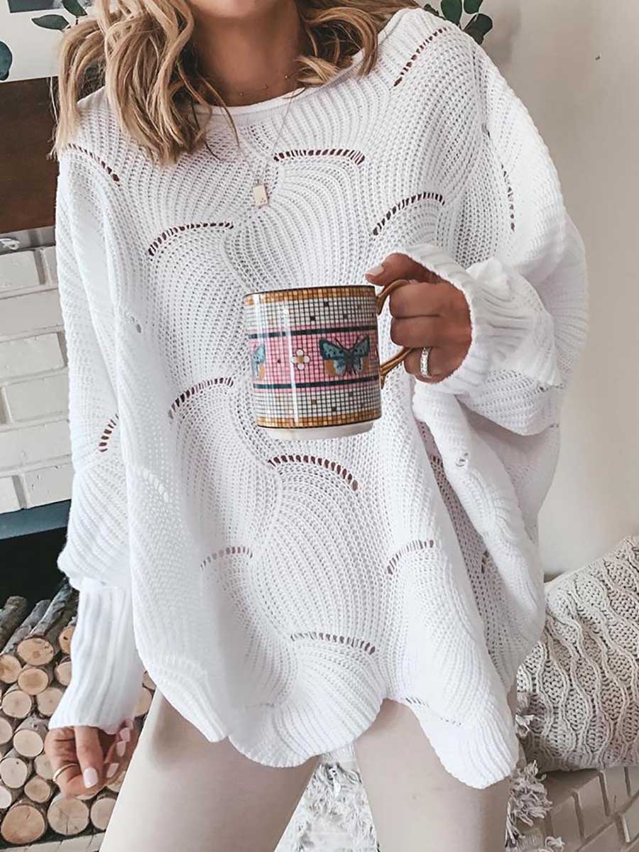 Veleaee Bat Sleeve Casual Loose Sweater Knit Sweater