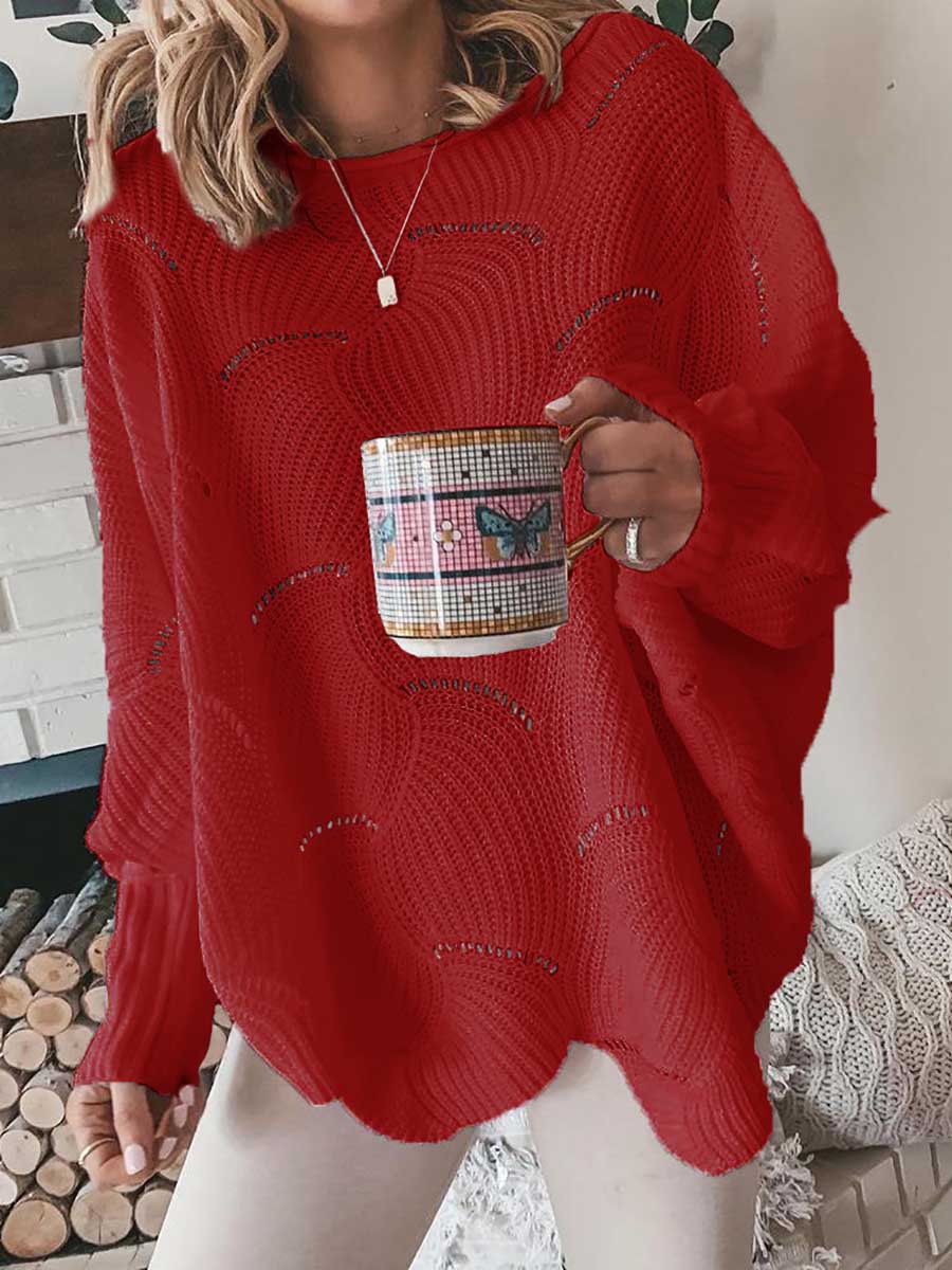 Veleaee Bat Sleeve Casual Loose Sweater Knit Sweater