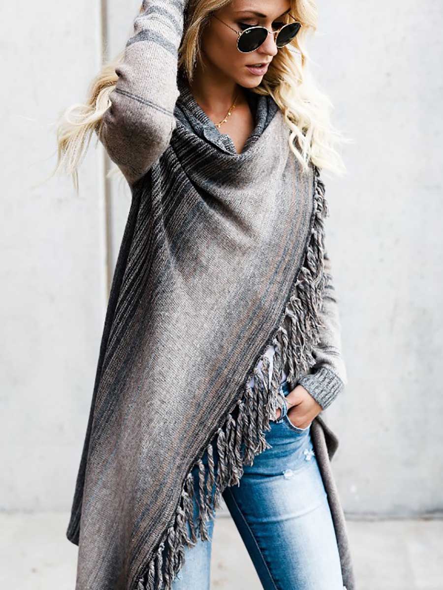 Veleaee Fringed Sweater Knit Jacket