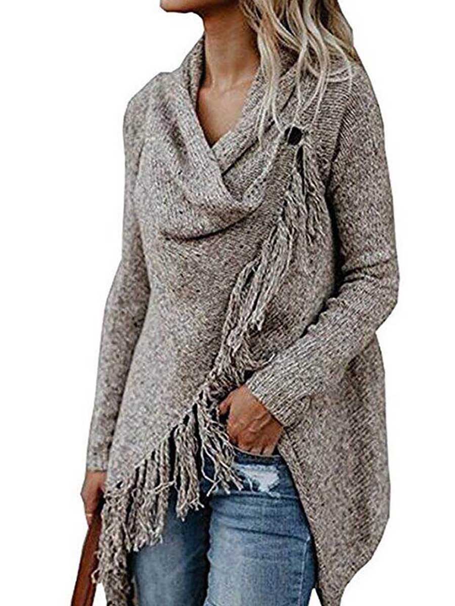 Veleaee Fringed Sweater Knit Jacket