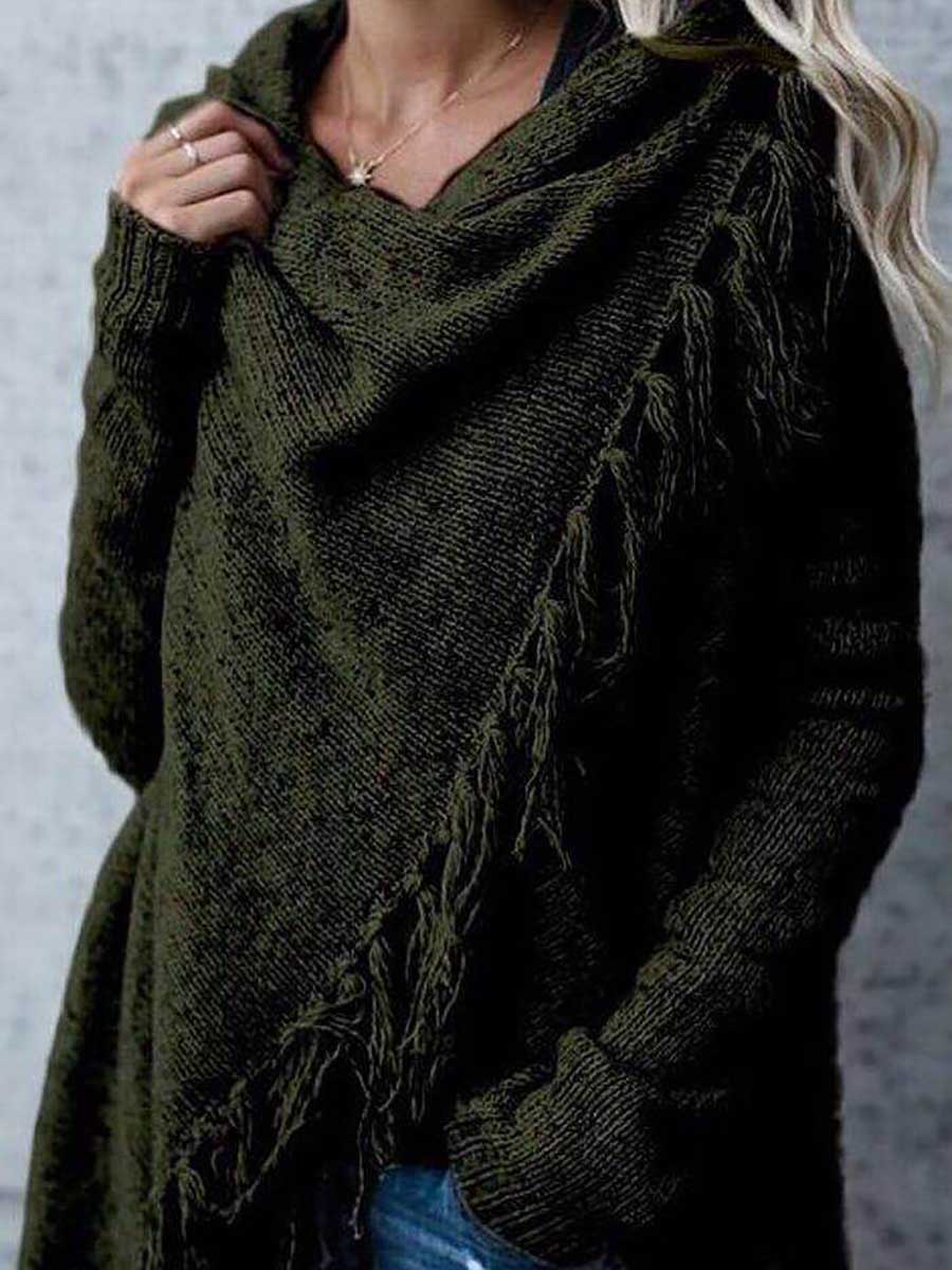 Veleaee Fringed Sweater Knit Jacket