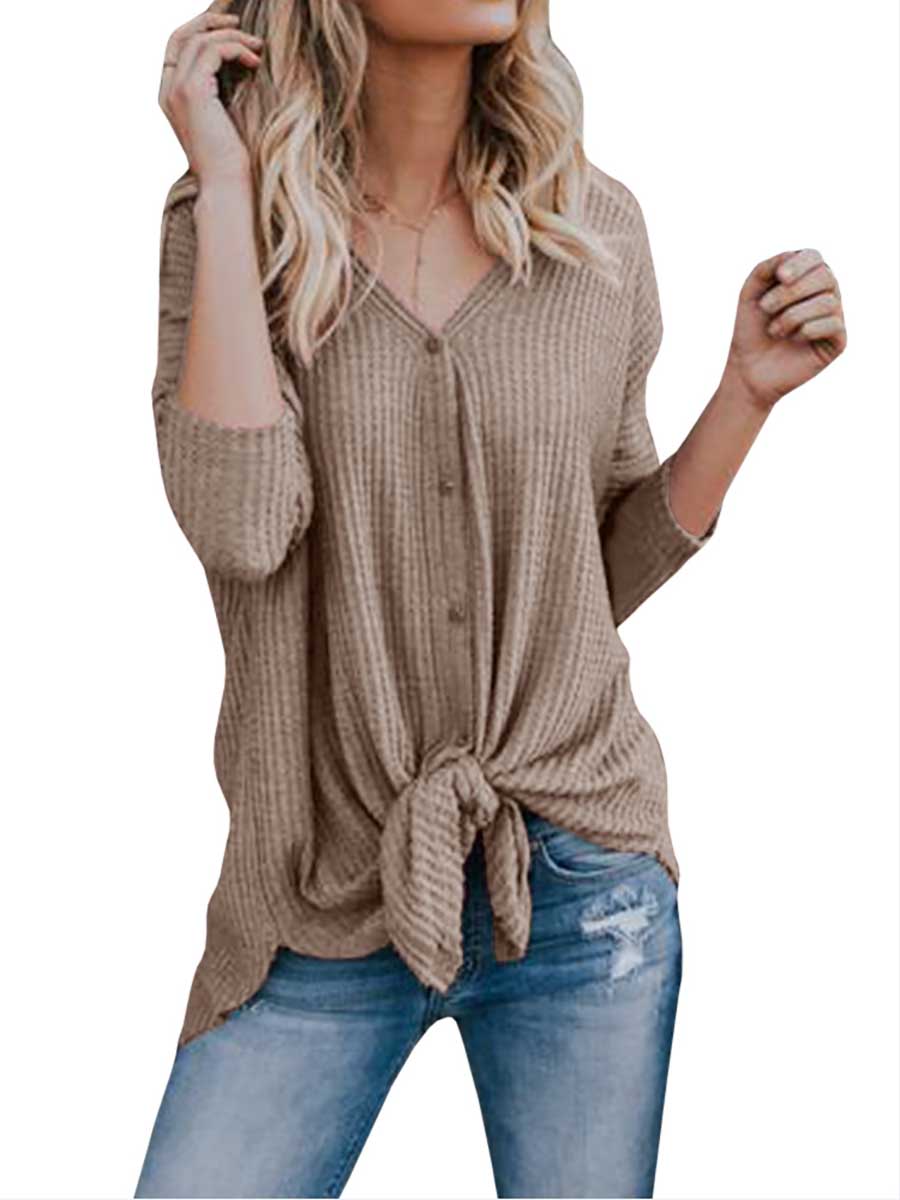 Veleaee Long Sleeve V-Neck Cardigan T-Shirt Bottom Shirt