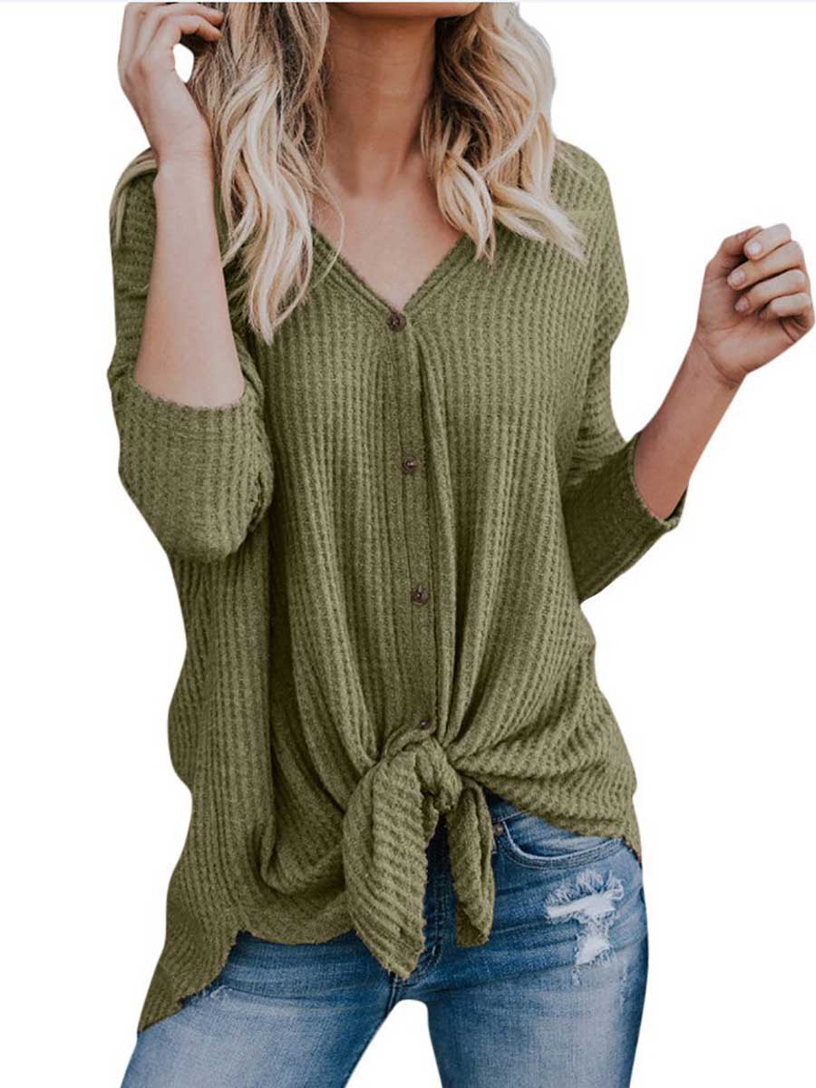 Veleaee Long Sleeve V-Neck Cardigan T-Shirt Bottom Shirt