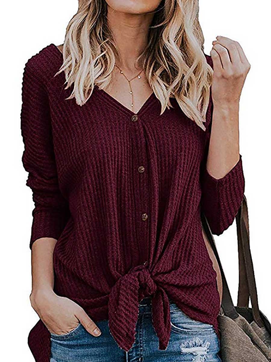 Veleaee Long Sleeve V-Neck Cardigan T-Shirt Bottom Shirt