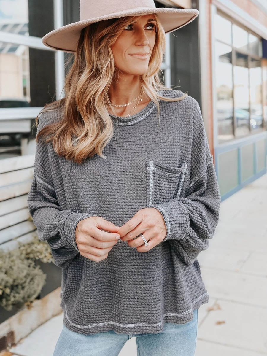 Veleaee Waffle Drop Sleeve Loose Casual Top（6 colors）