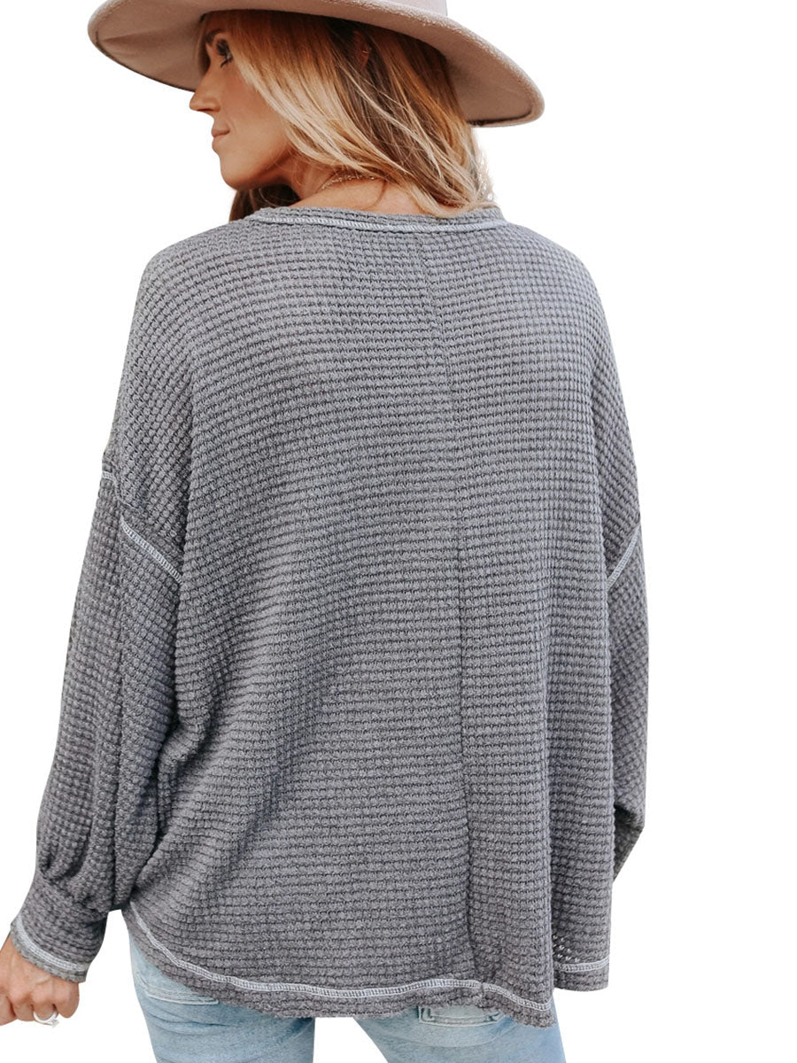Veleaee Waffle Drop Sleeve Loose Casual Top（6 colors）
