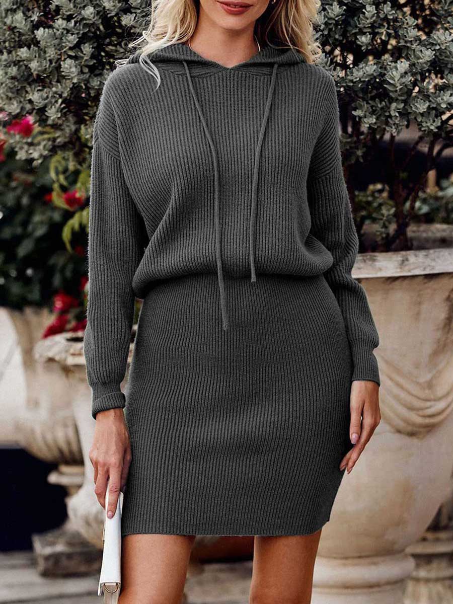 Veleaee Solid Color Hooded Waisted Knit Wrap Skirt