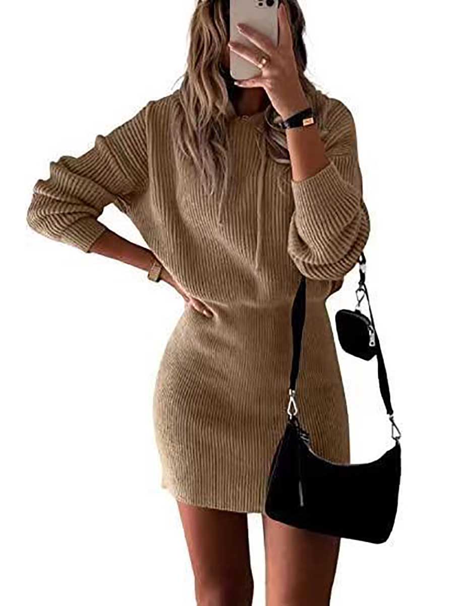 Veleaee Solid Color Hooded Waisted Knit Wrap Skirt