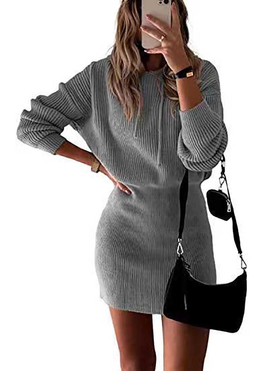 Veleaee Solid Color Hooded Waisted Knit Wrap Skirt