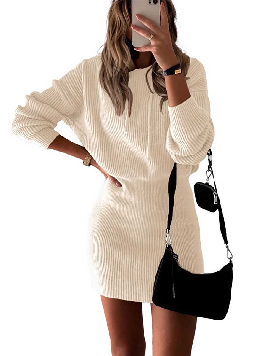 Veleaee Solid Color Hooded Waisted Knit Wrap Skirt