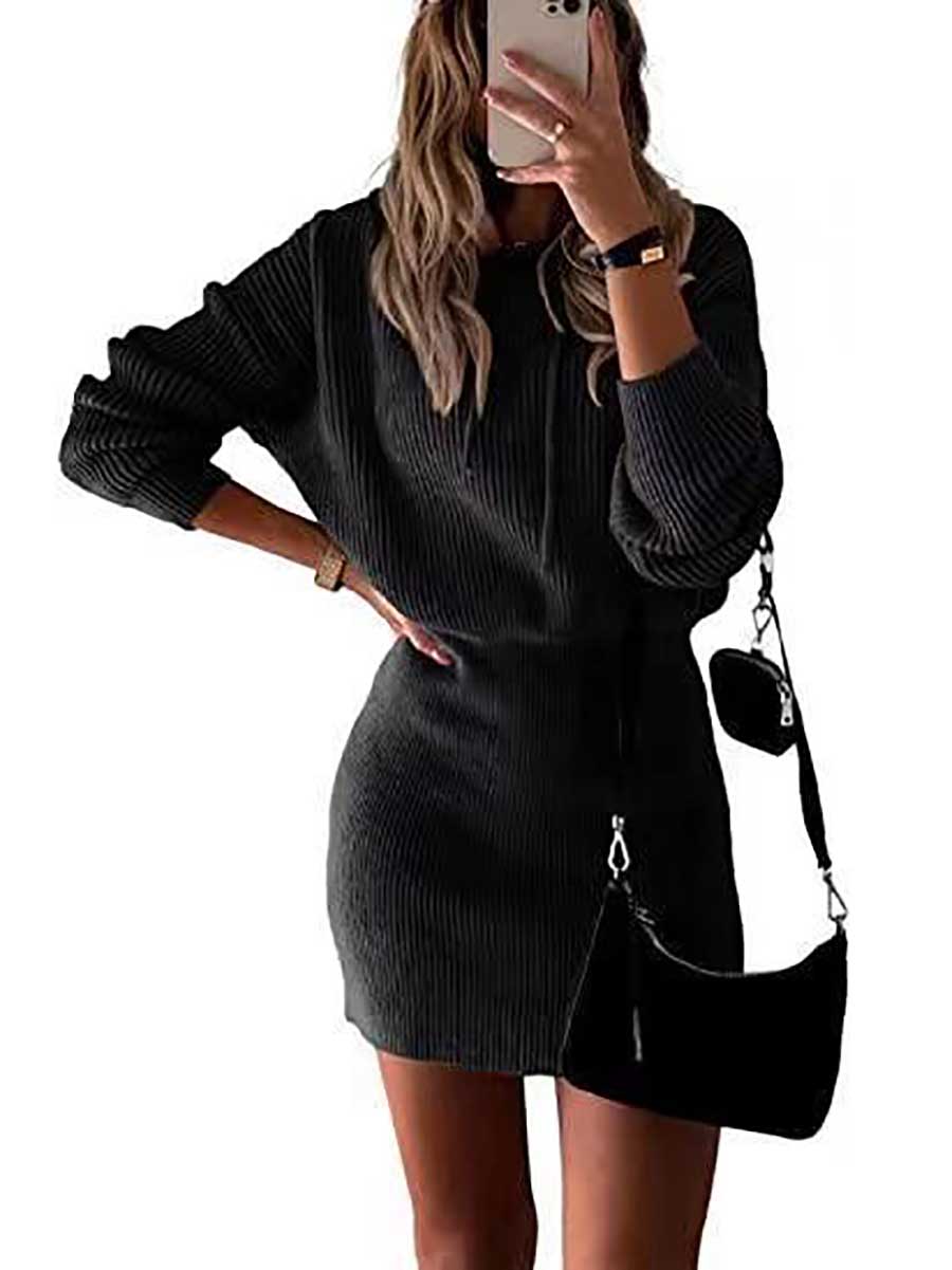 Veleaee Solid Color Hooded Waisted Knit Wrap Skirt
