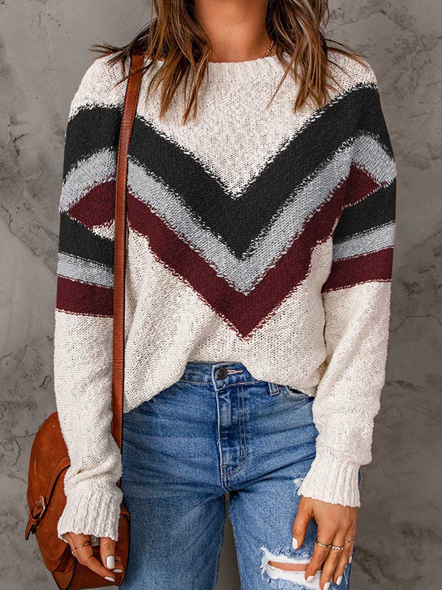 Veleaee Pullover Sweater Round Neck Long Sleeve Sweater