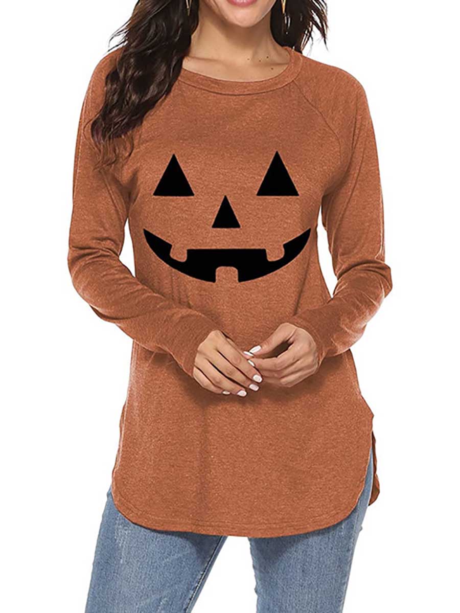 Veleaee Halloween Printed T-Shirt Loose Long Sleeve
