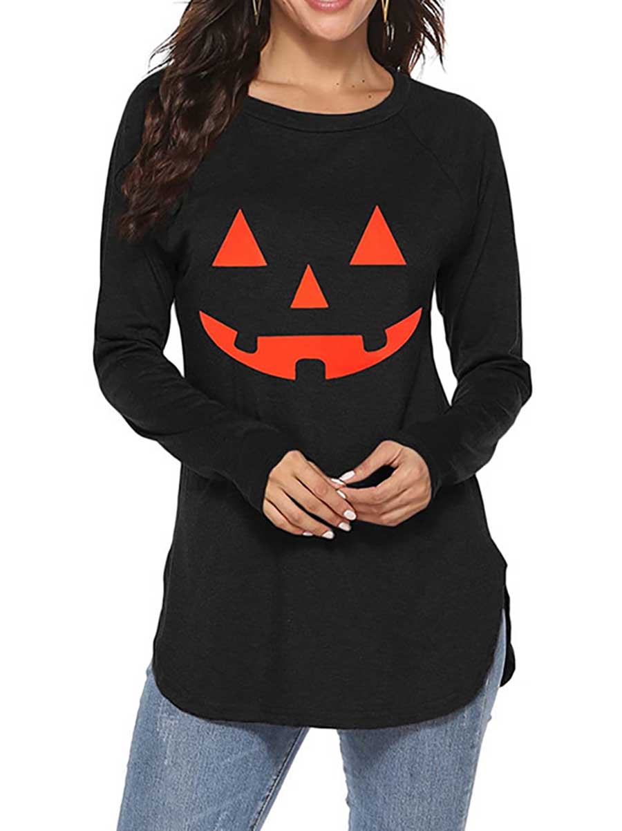 Veleaee Halloween Printed T-Shirt Loose Long Sleeve