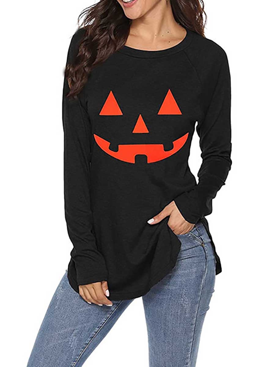 Veleaee Halloween Printed T-Shirt Loose Long Sleeve