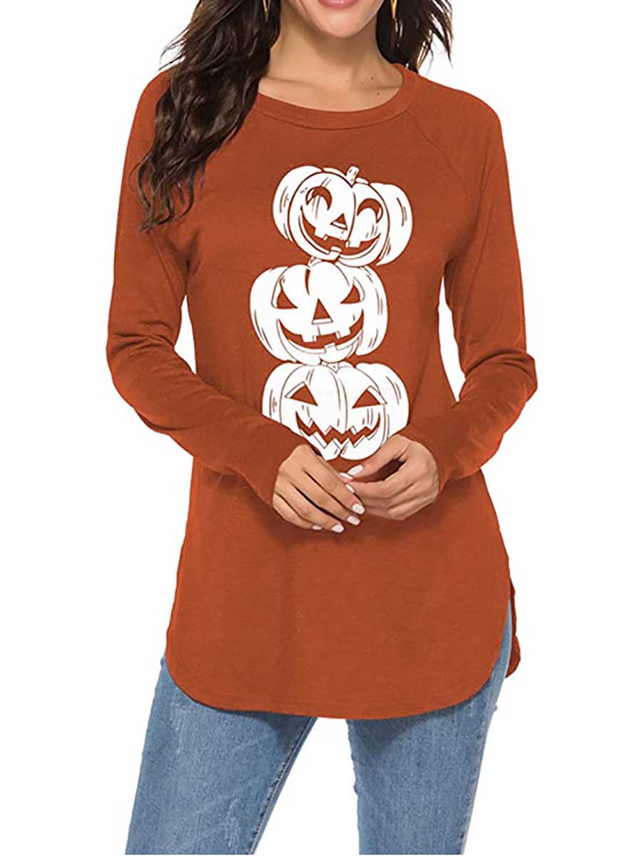 Veleaee Halloween Printed T-Shirt Loose Long Sleeve