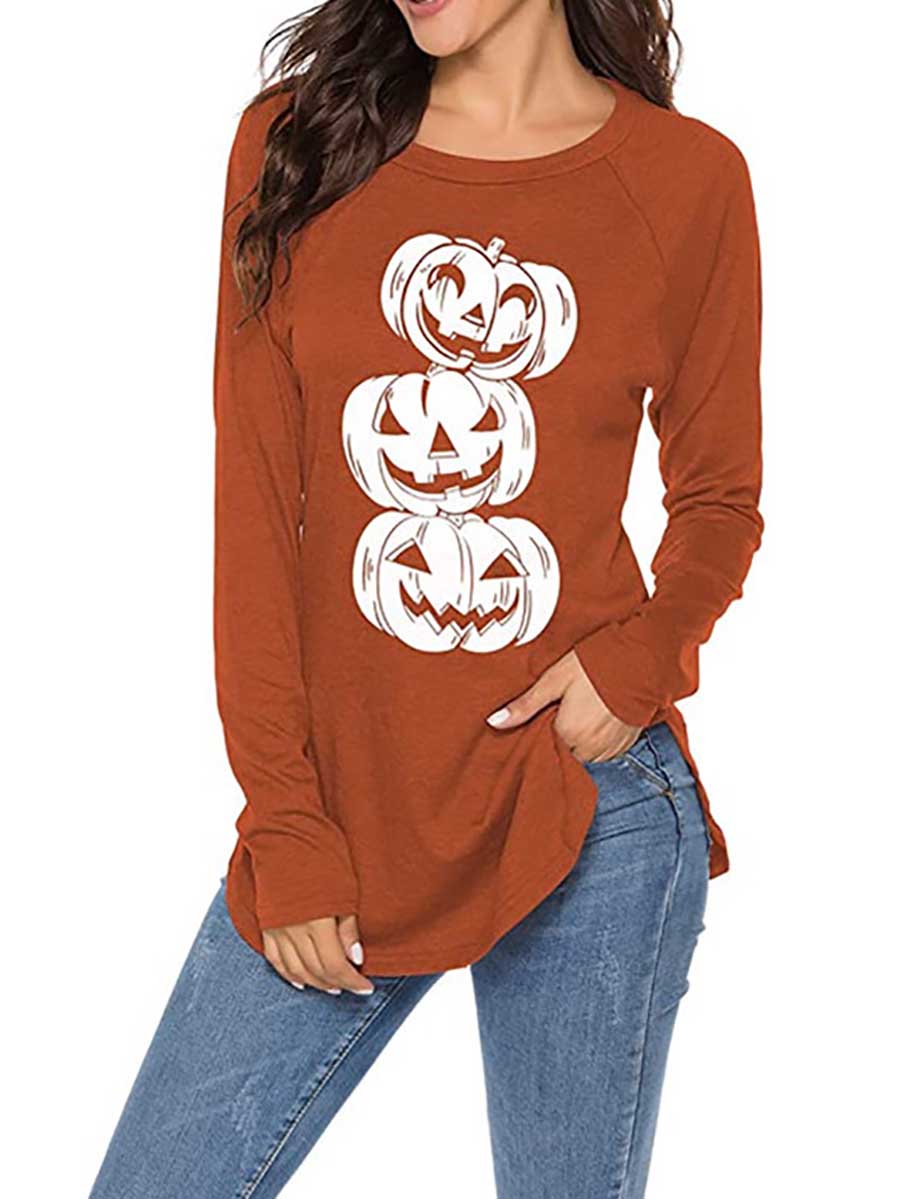 Veleaee Halloween Printed T-Shirt Loose Long Sleeve