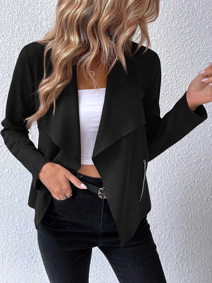 Veleaee Leather Velvet Lapel Long Sleeve Zipper Jacket