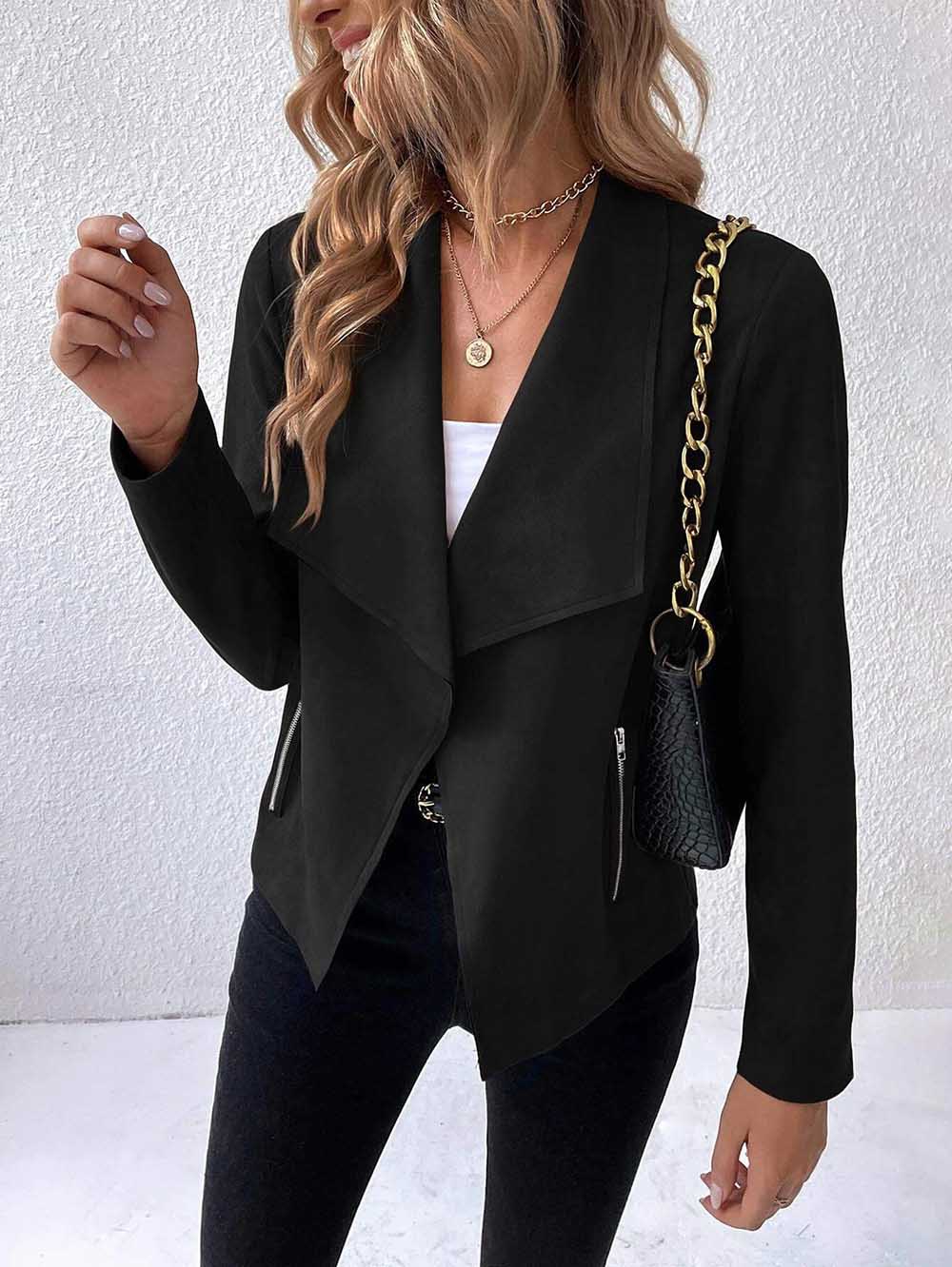 Veleaee Leather Velvet Lapel Long Sleeve Zipper Jacket