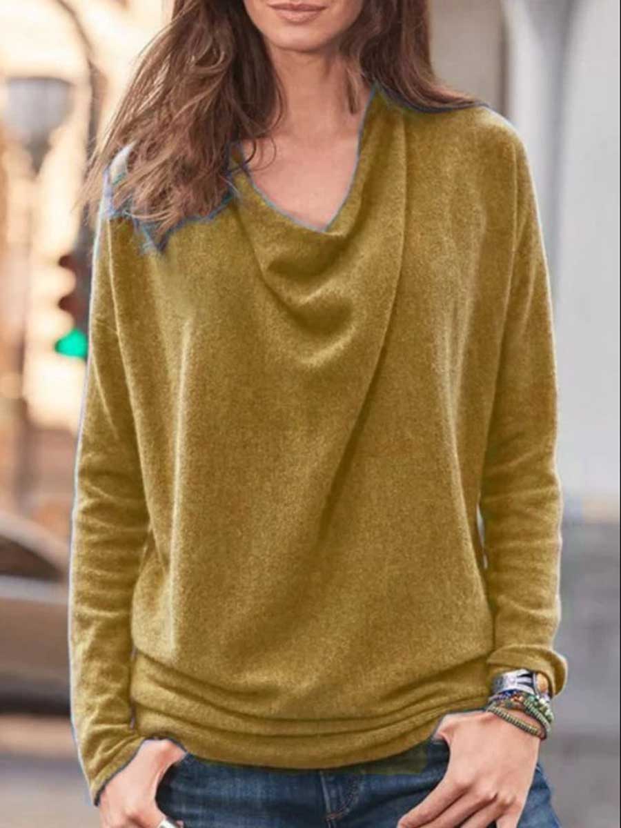 Veleaee Stacked Neck Solid Color Sweater Sweatshirt