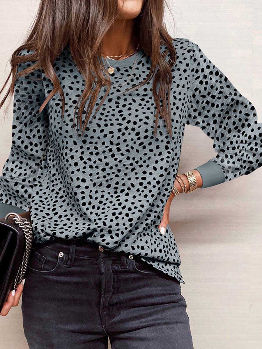 Veleaee Thin Printed Long Sleeve Loose Sweatshirt