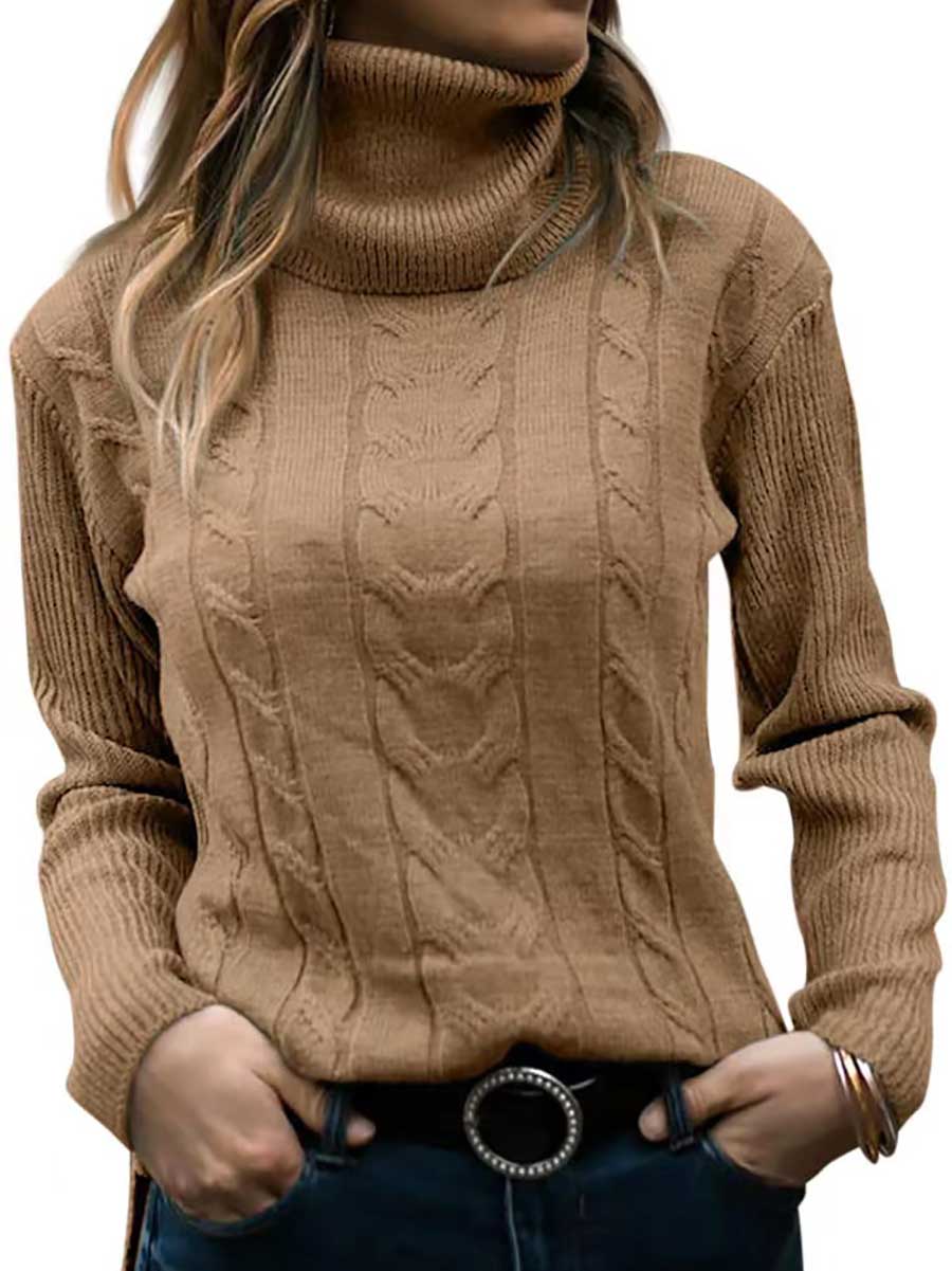 Veleaee Turtleneck Knit Vintage Long Sleeve Sweater