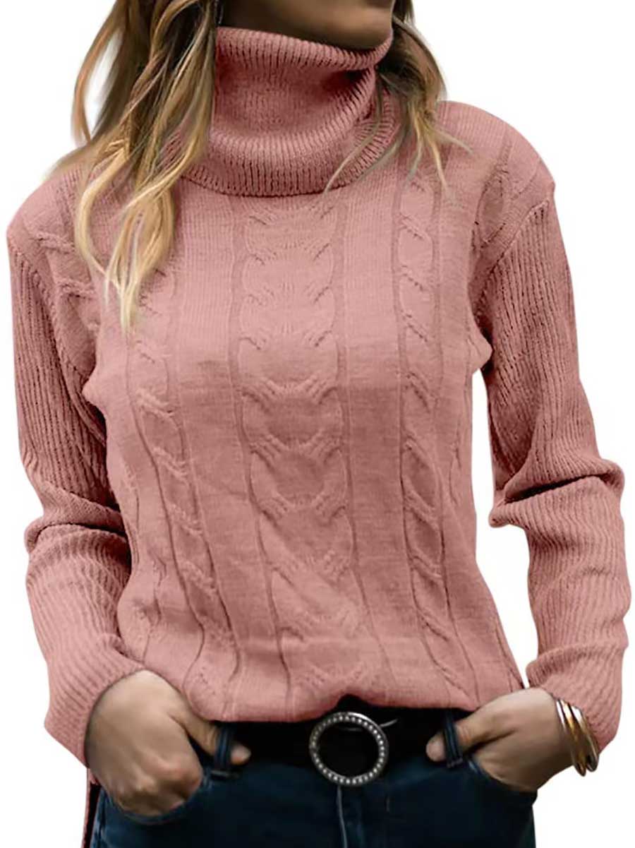 Veleaee Turtleneck Knit Vintage Long Sleeve Sweater