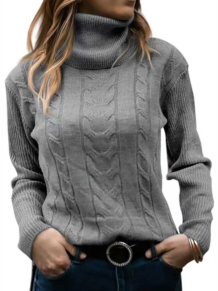 Veleaee Turtleneck Knit Vintage Long Sleeve Sweater