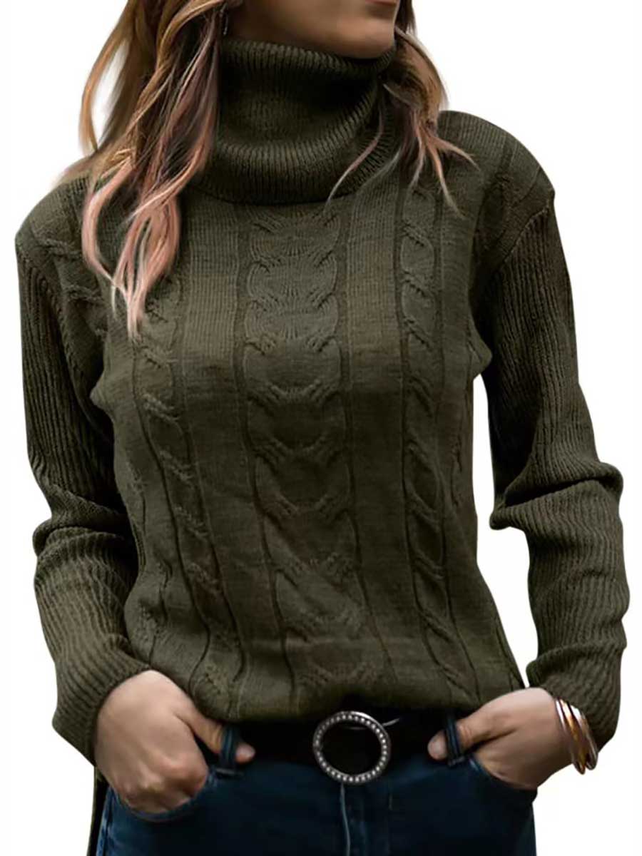 Veleaee Turtleneck Knit Vintage Long Sleeve Sweater