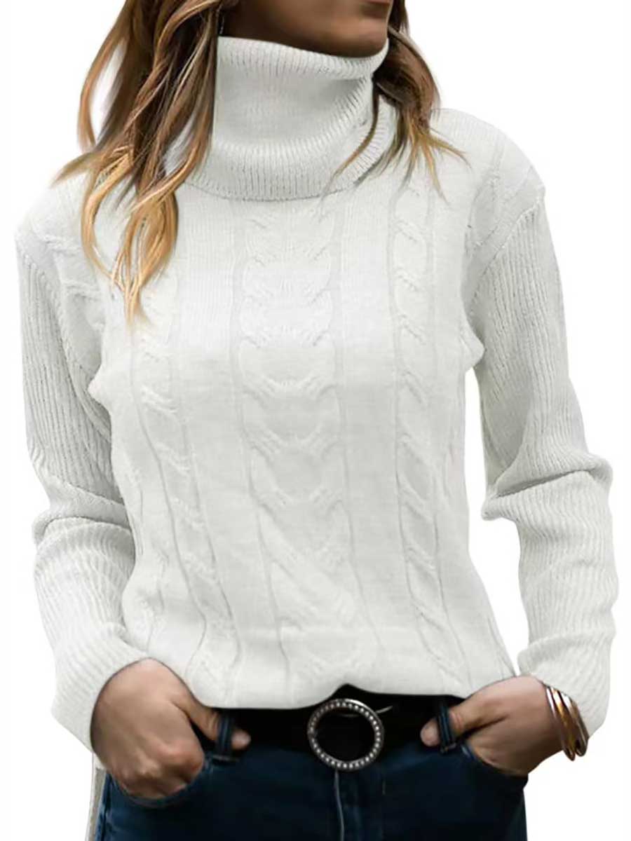 Veleaee Turtleneck Knit Vintage Long Sleeve Sweater
