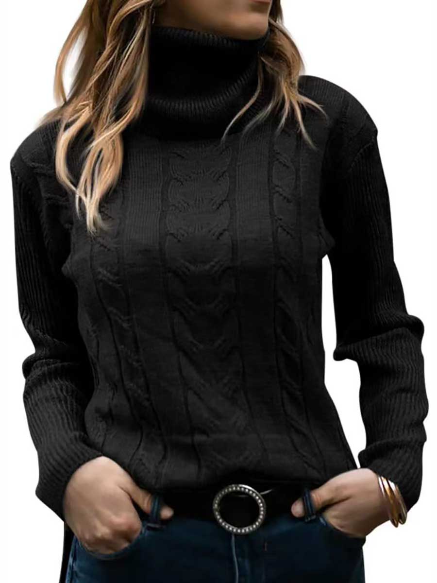 Veleaee Turtleneck Knit Vintage Long Sleeve Sweater