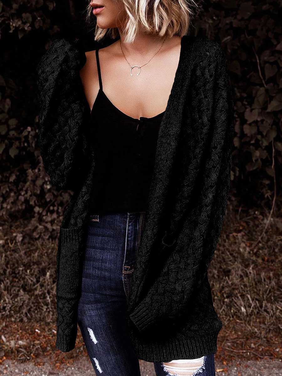 Veleaee Long Sleeve Chunky Twisted Knit Cardigan Sweater Jacket