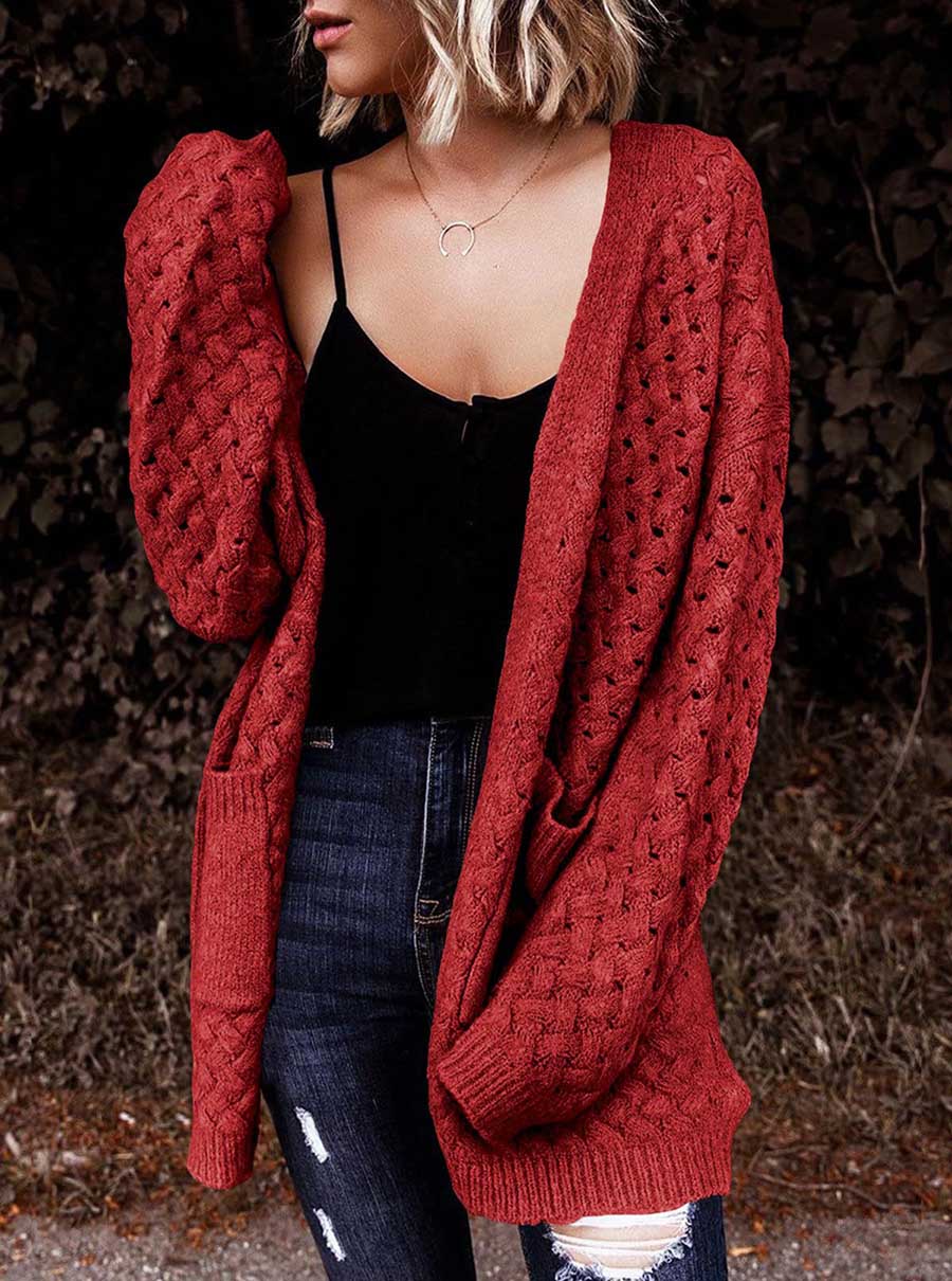 Veleaee Long Sleeve Chunky Twisted Knit Cardigan Sweater Jacket