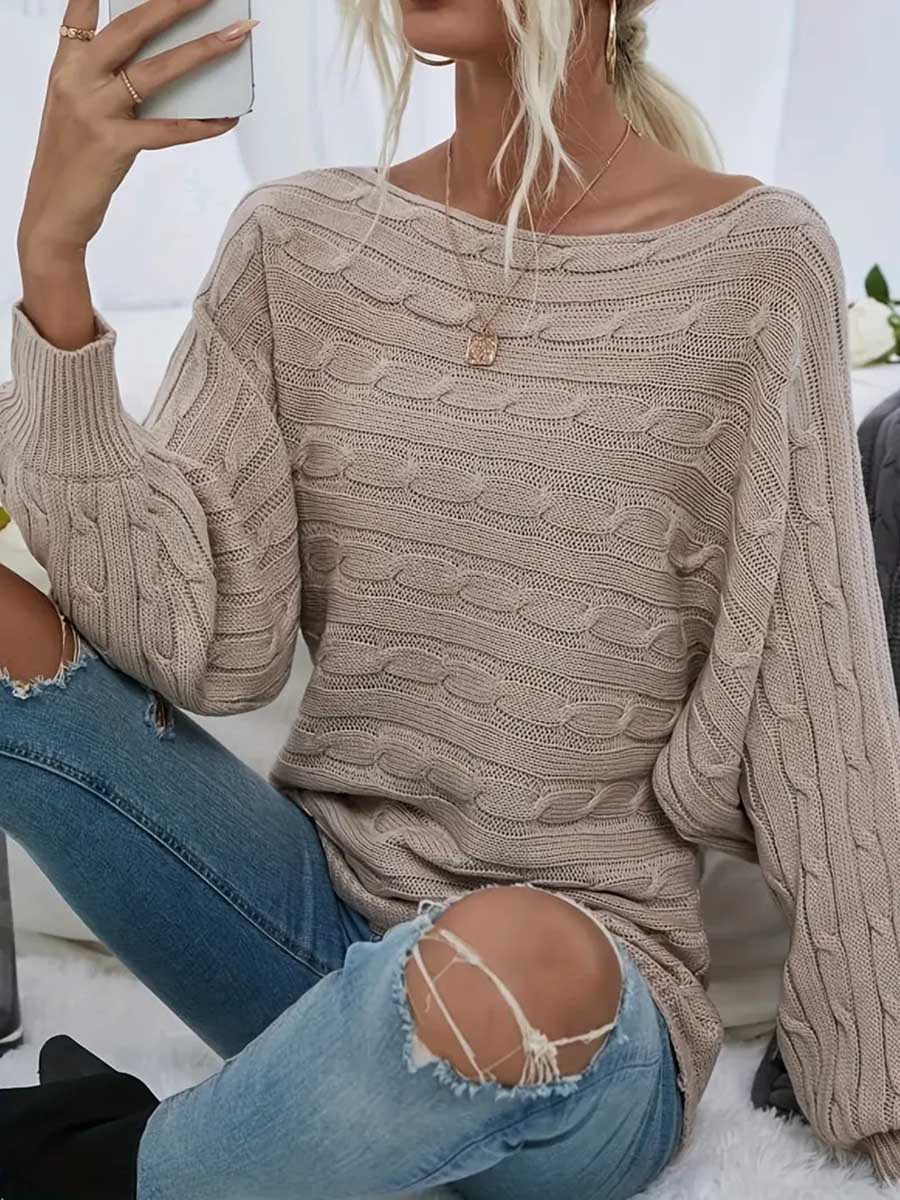 Veleaee Strapless Sweater Stranded Knit Loose Pullover