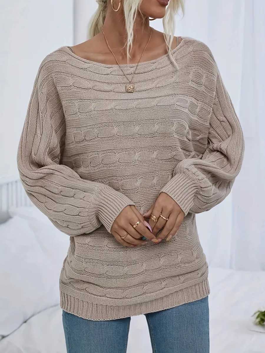 Veleaee Strapless Sweater Stranded Knit Loose Pullover