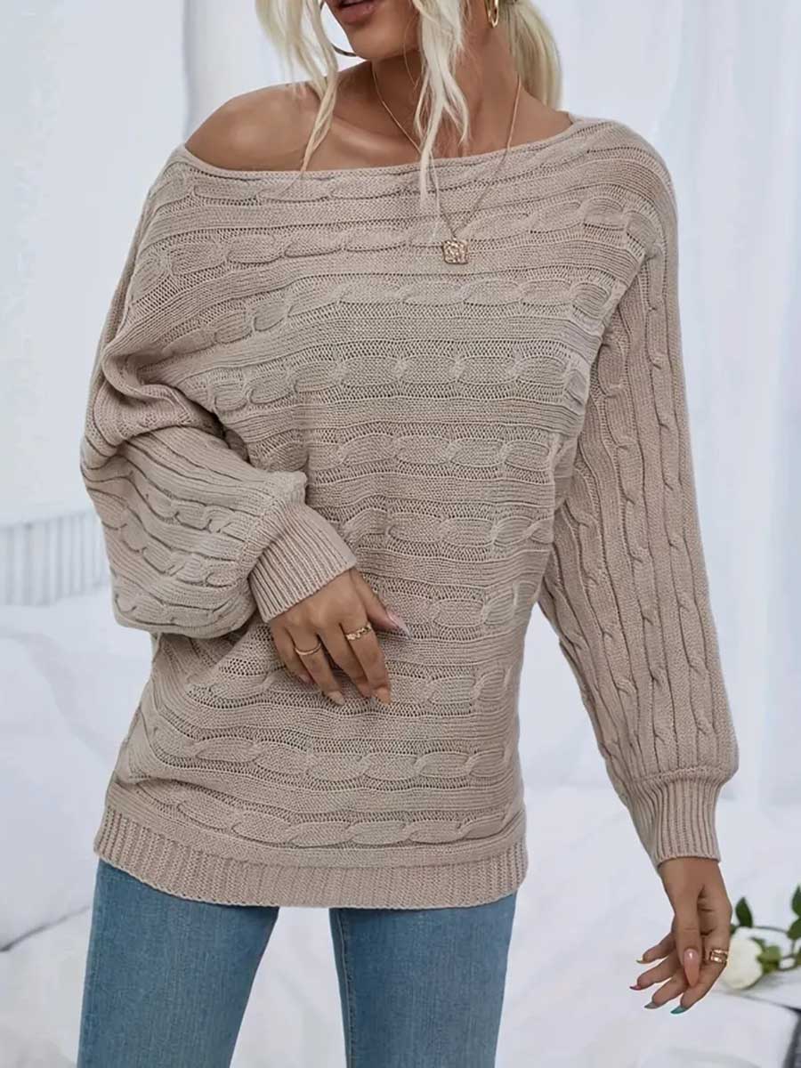 Veleaee Strapless Sweater Stranded Knit Loose Pullover