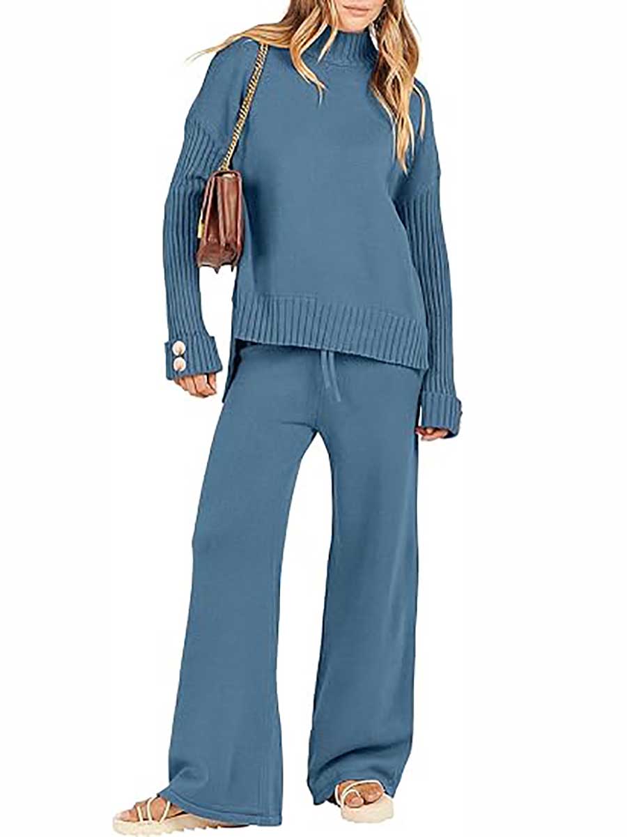 Veleaee High Neck Sweater Thickened Loose Two-piece Set
