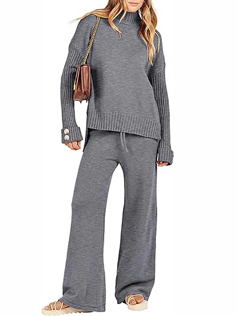 Veleaee High Neck Sweater Thickened Loose Two-piece Set