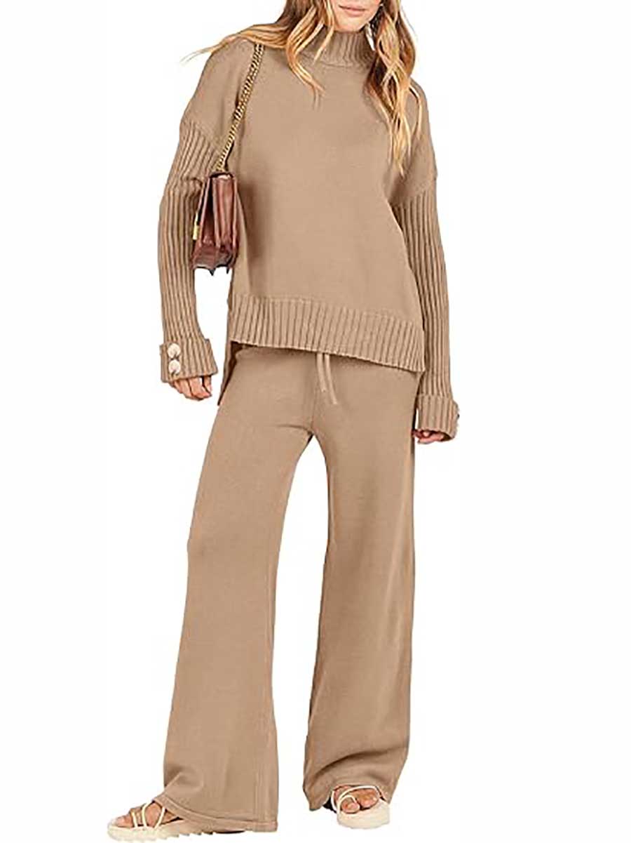 Veleaee High Neck Sweater Thickened Loose Two-piece Set