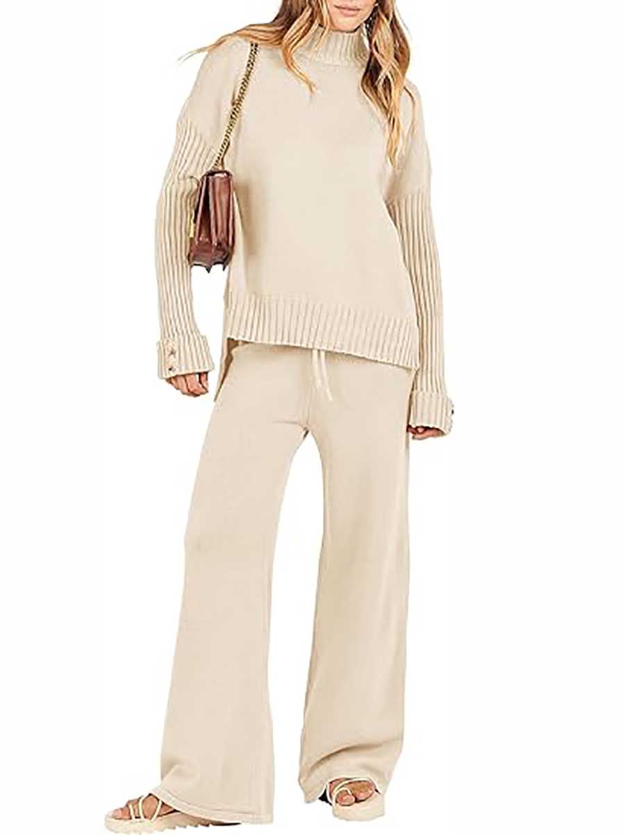 Veleaee High Neck Sweater Thickened Loose Two-piece Set
