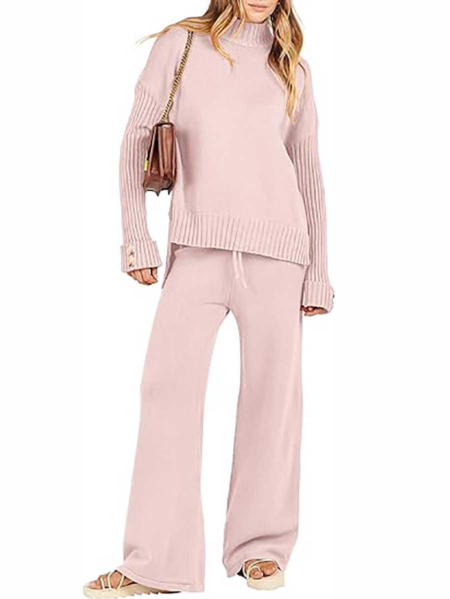 Veleaee High Neck Sweater Thickened Loose Two-piece Set