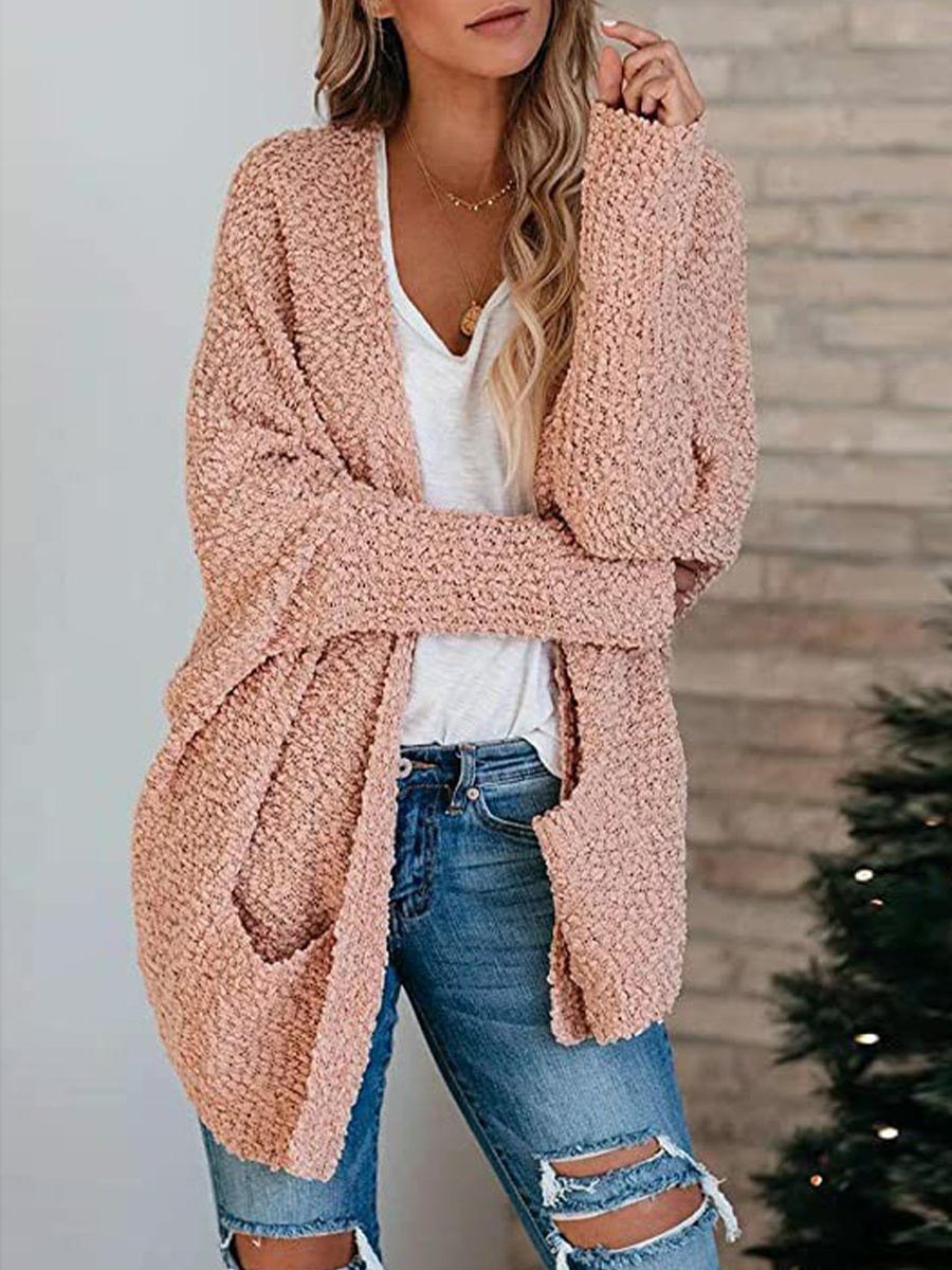 Veleaee Casual Daily Solid Cardigan Cardigan Collar Tops(5 colors)