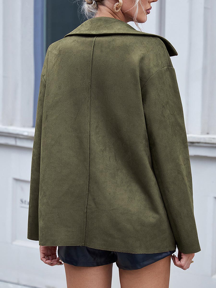 Veleaee Single Breasted Suede Long Sleeve Jacket